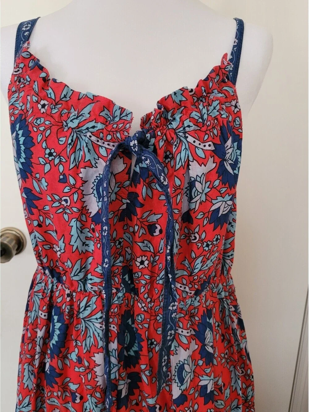 Natural Life Isabella Red Blue Floral Tiered Maxi Dress Sz Med Boho NWOT - Picture 3 of 9